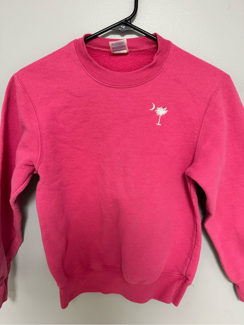 Port and Company Pink Crewneck Sweatshirt with White Palm Moon Embroidery